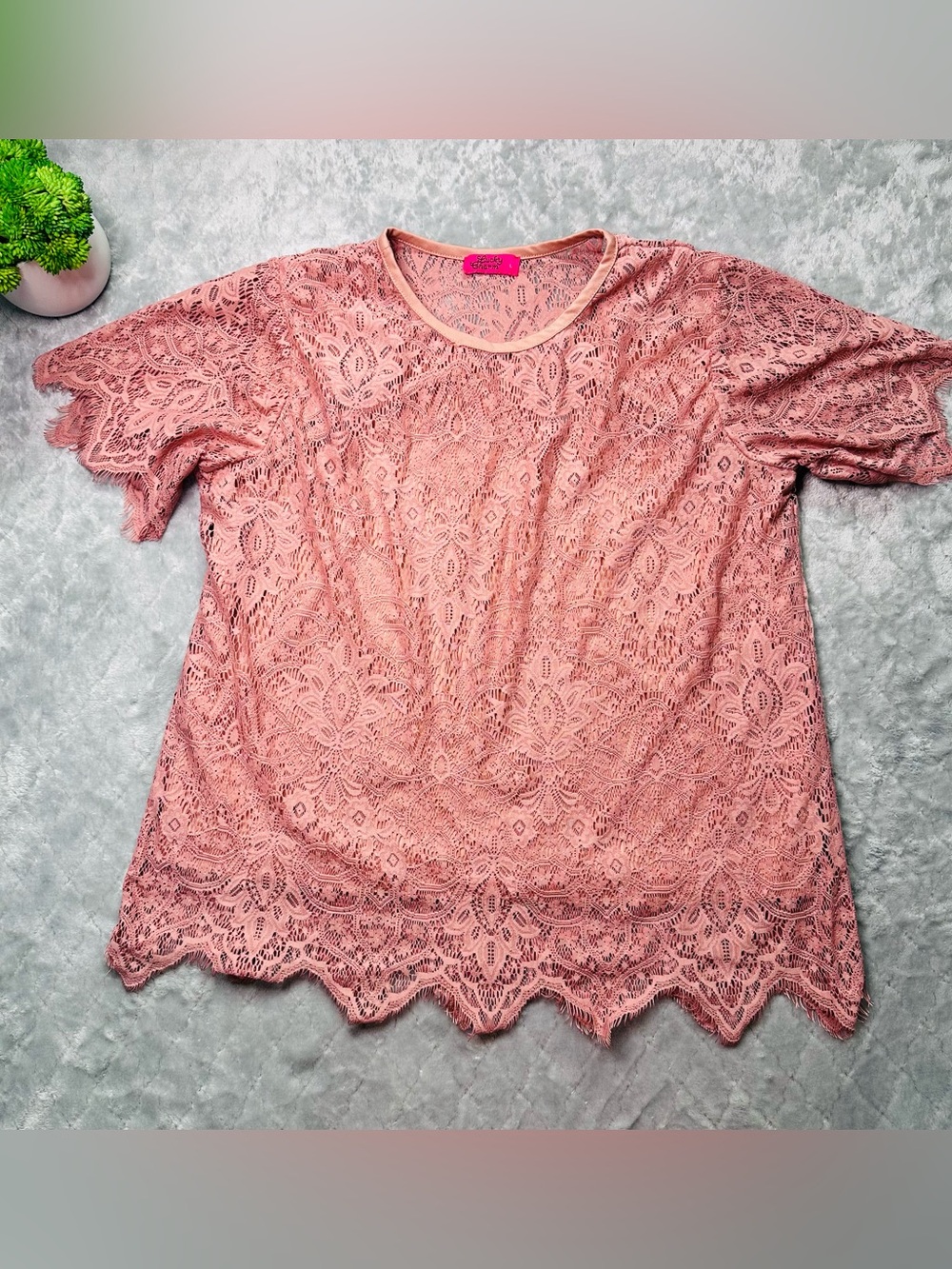 🌸 Coquette Romantic Lace Blouse Lucky Charm Dusty Rose Scallop Boho L
